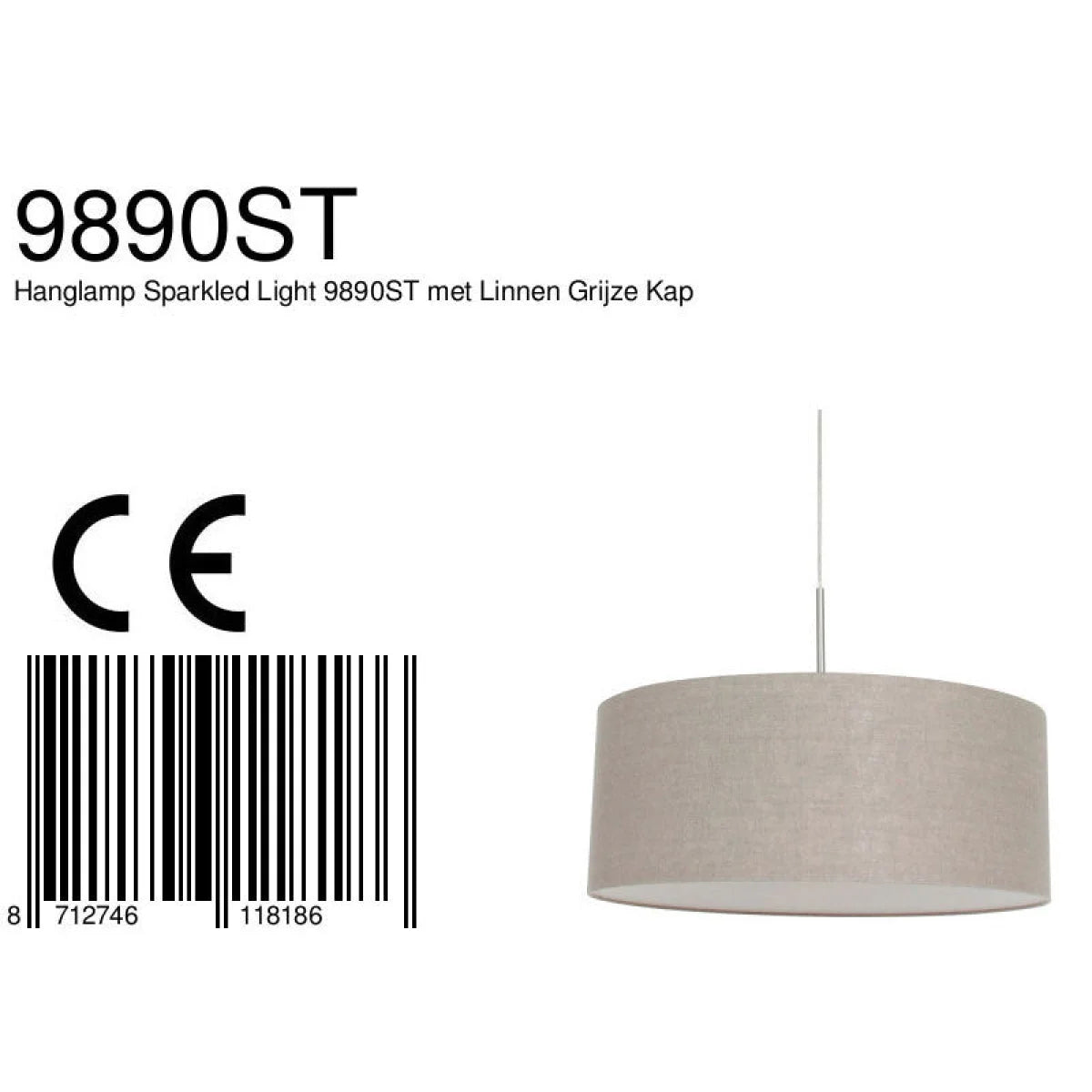 Suspension tissu beige effet lin cylindre avec abat-jour crème et finition nickel brossé