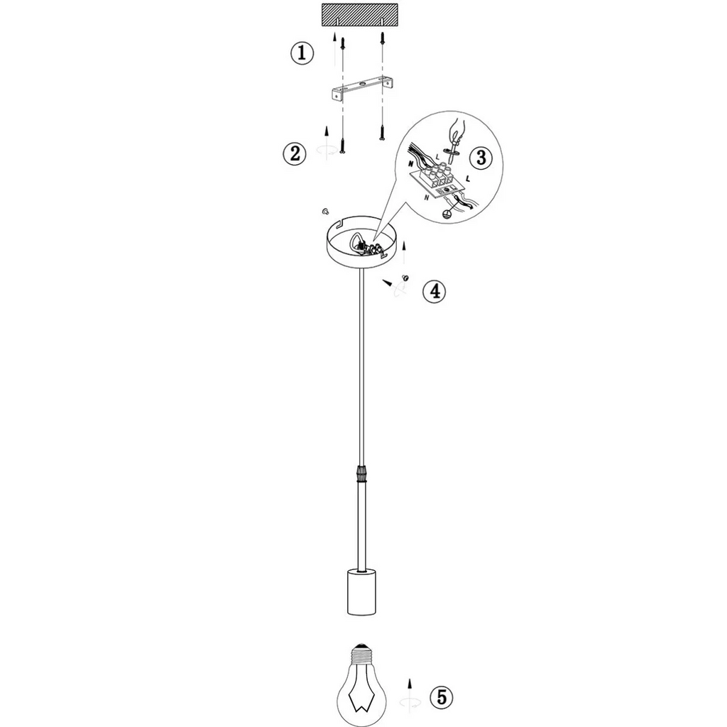 Schéma de montage du pendentif en verre ambré avec ampoule apparente Ø100 cm