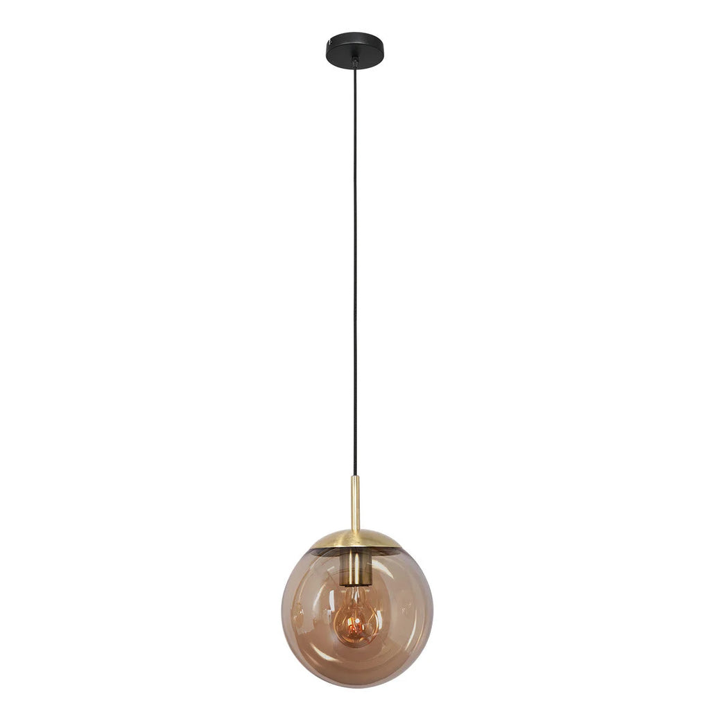Suspension en verre ambre et métal doré forme sphère éclairage suspendu de 25 cm