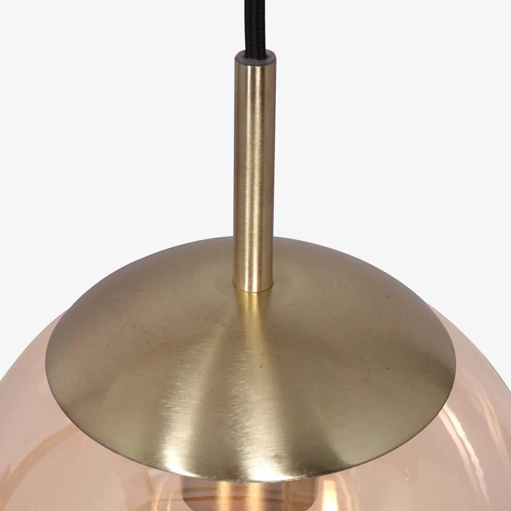 Suspension en verre ambre avec capuchon et tige en laiton, diamètre 30 cm