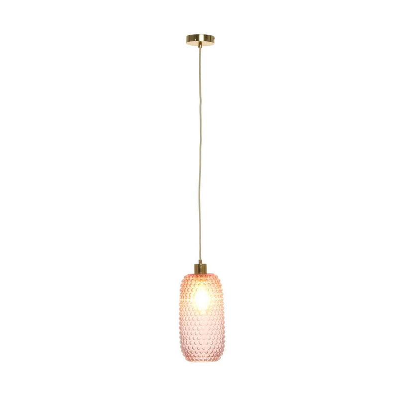 Hängeleuchte aus rosa Strukturglas mit Finish aus goldenem Messing – H34 cm