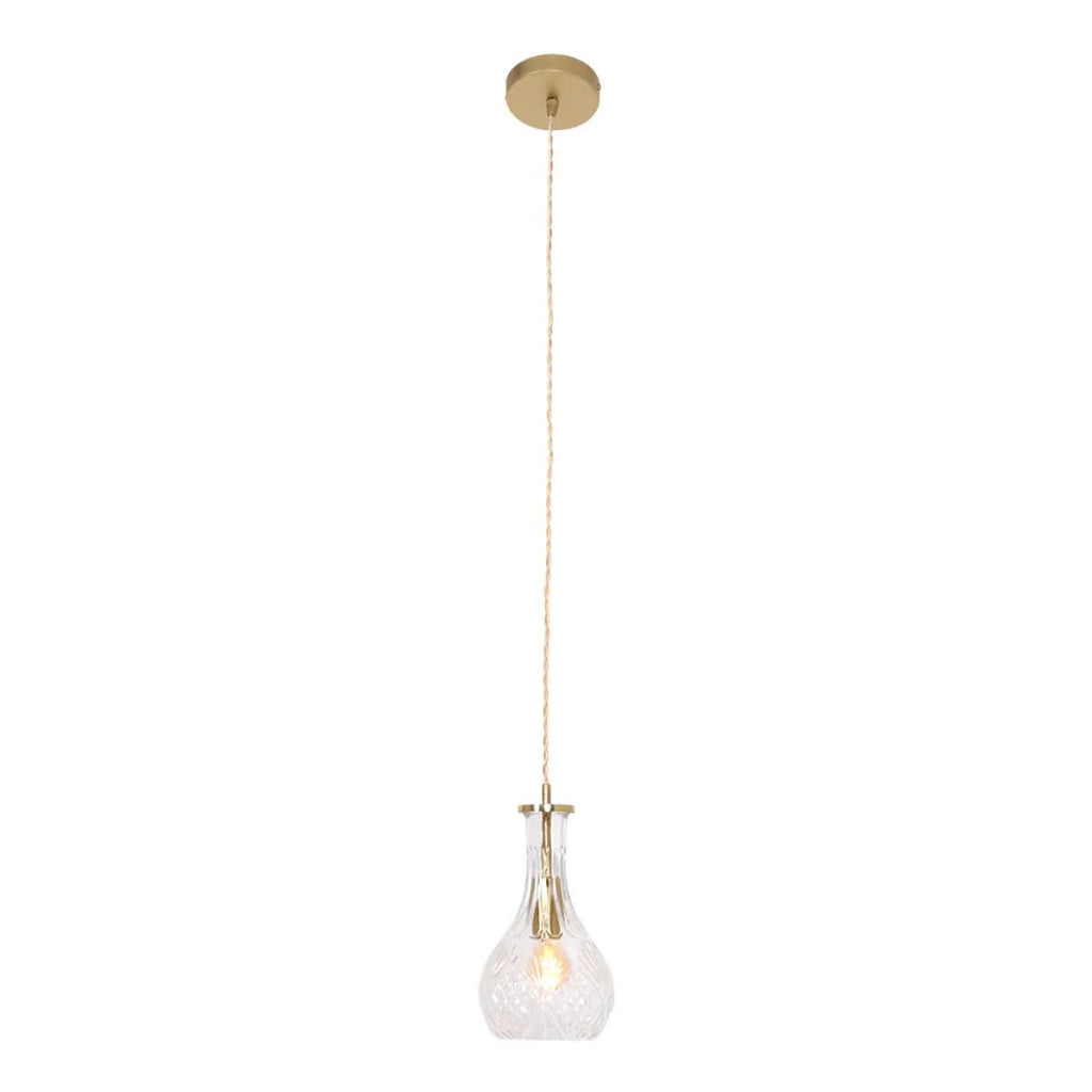 Suspension en verre taillé transparent et laiton doré forme goutte Ø14 cm