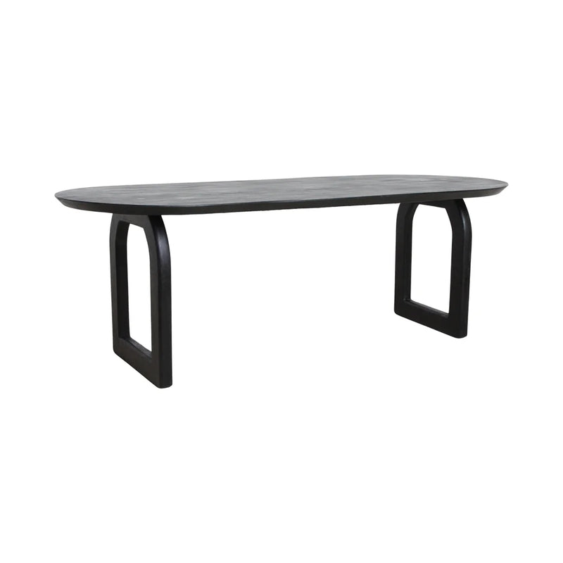 Ovaler Esstisch aus Mangoholz in Schwarz mit Bogenfüßen – 200x90 cm