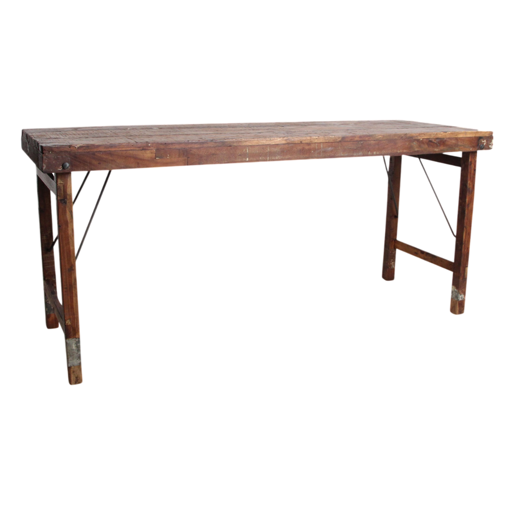 Klappbarer Esstisch aus recyceltem Holz in patiniertem Braun – 173x60 cm