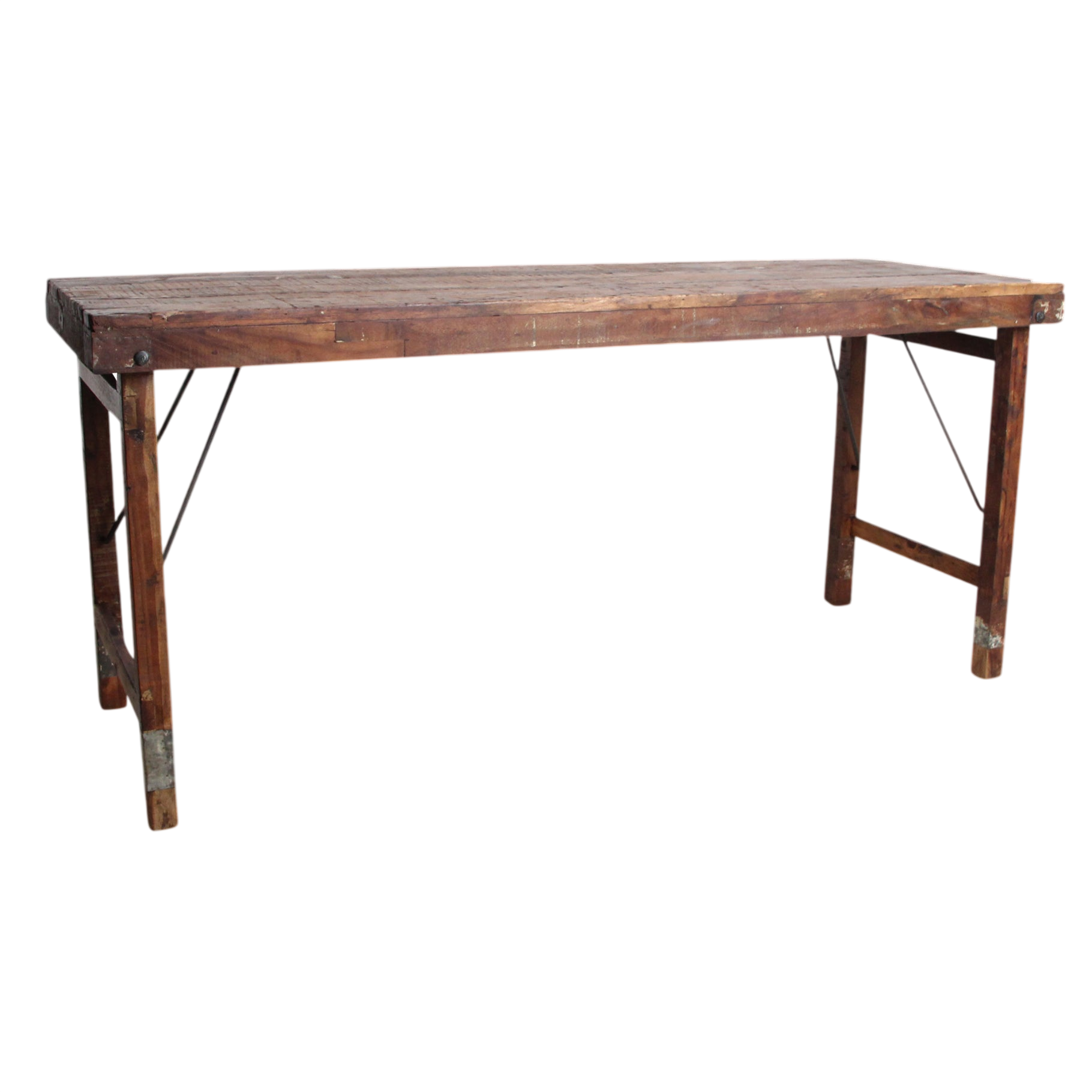 Klappbarer Esstisch aus recyceltem Holz in patiniertem Braun – 173x60 cm