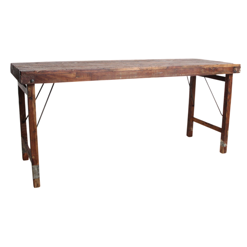 Klappbarer Esstisch aus recyceltem Holz in patiniertem Braun – 173x60 cm