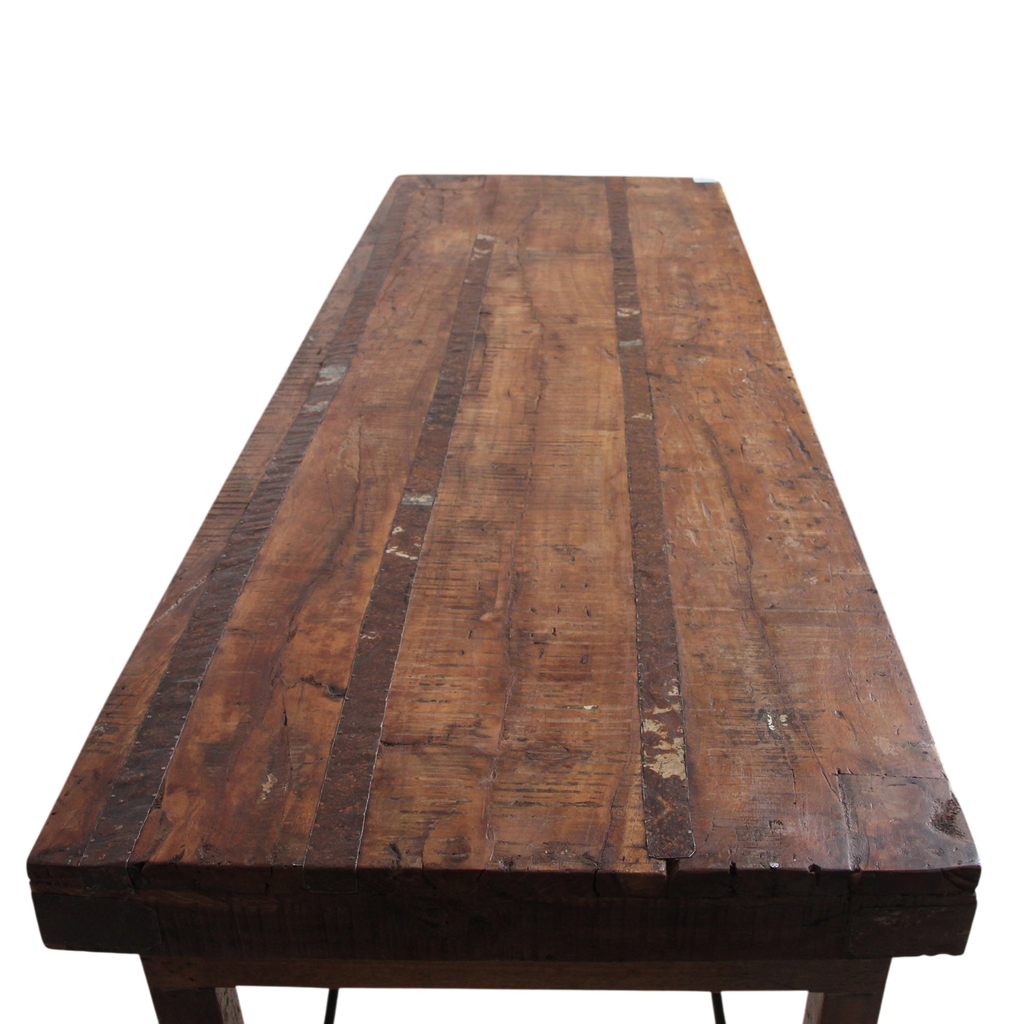 Klappbarer Esstisch aus recyceltem Holz in patiniertem Braun – 173x60 cm