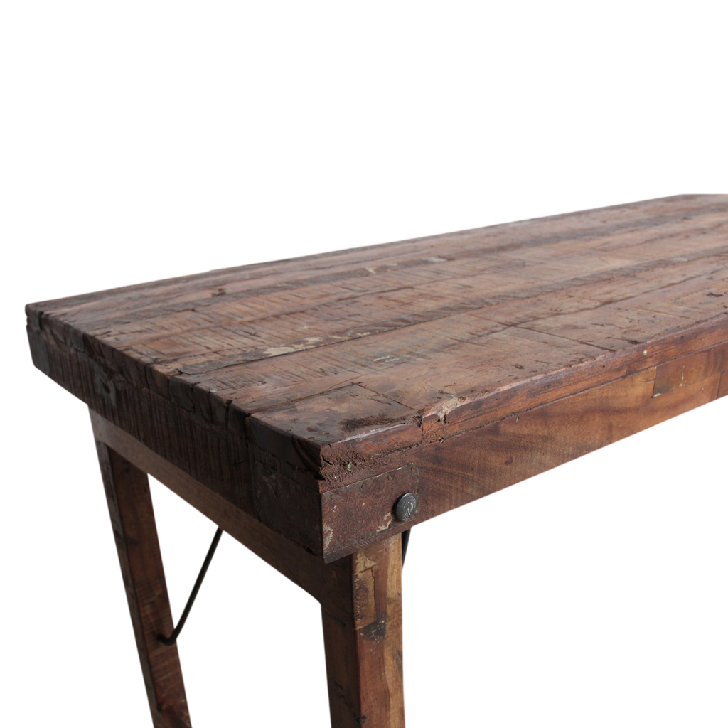 Klappbarer Esstisch aus recyceltem Holz in patiniertem Braun – 173x60 cm