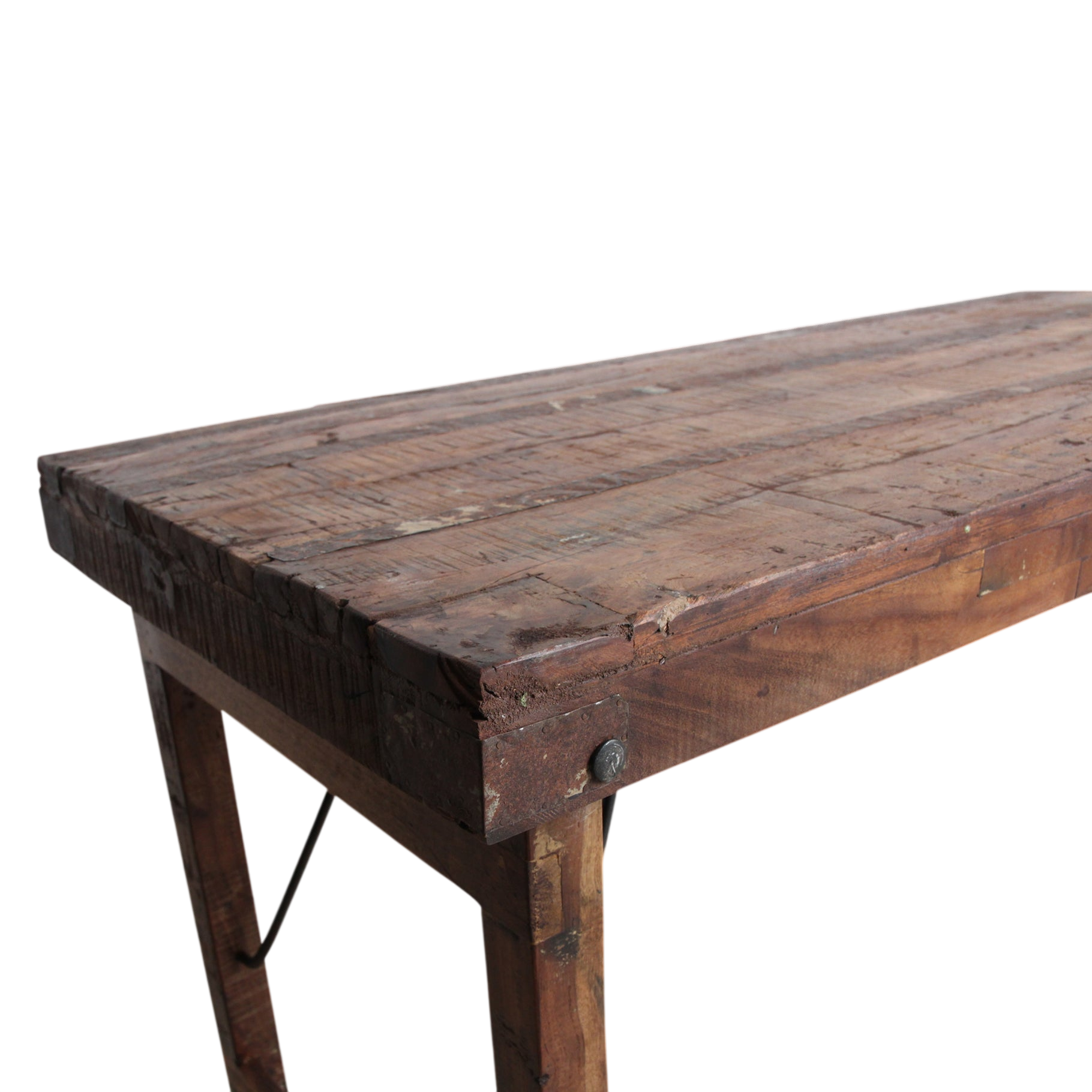 Klappbarer Esstisch aus recyceltem Holz in patiniertem Braun – 173x60 cm