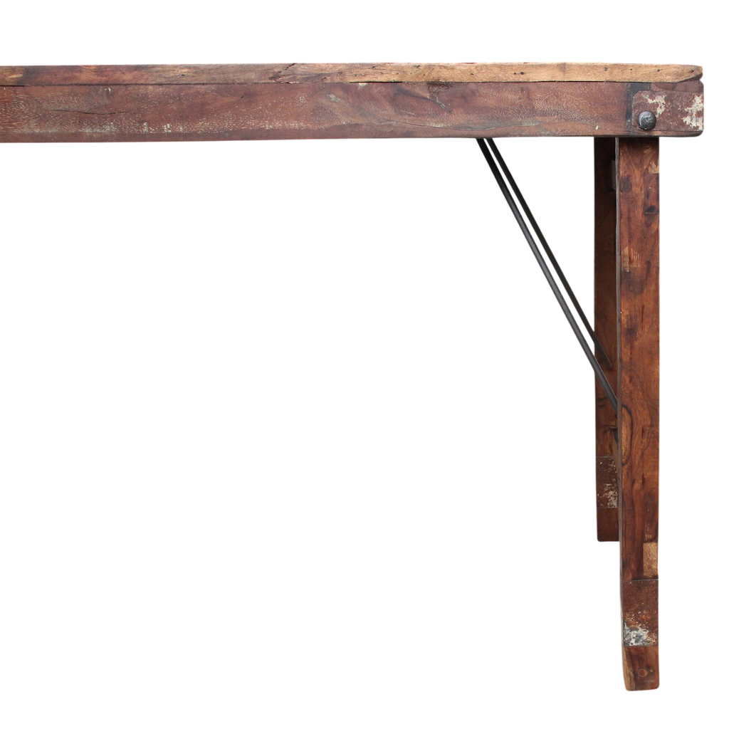Klappbarer Esstisch aus recyceltem Holz in patiniertem Braun – 173x60 cm