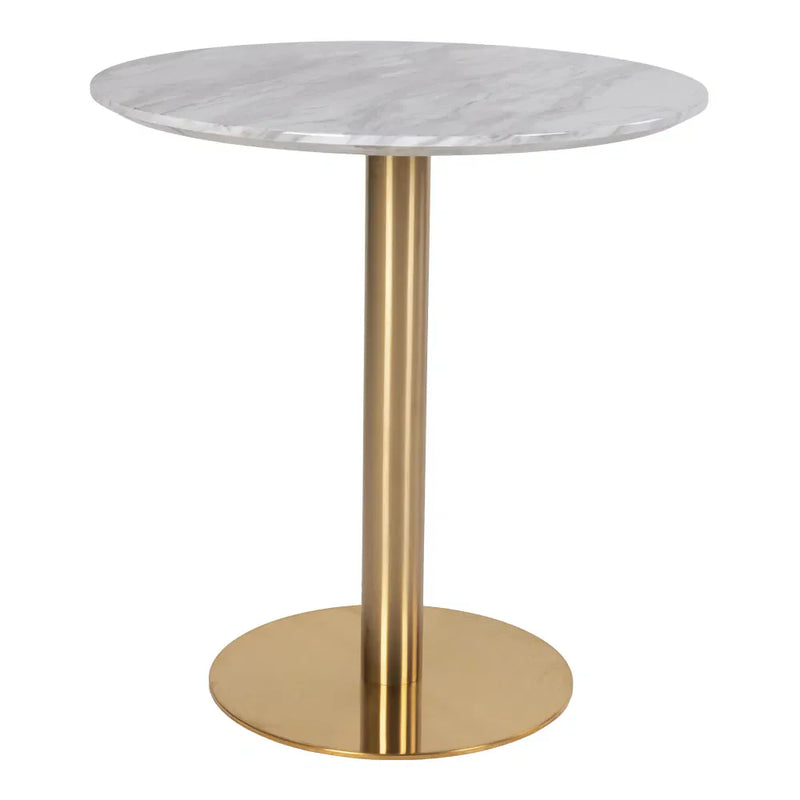 Runder Esstisch in weißer Marmoroptik mit goldenem Metallfuß – Ø70 cm