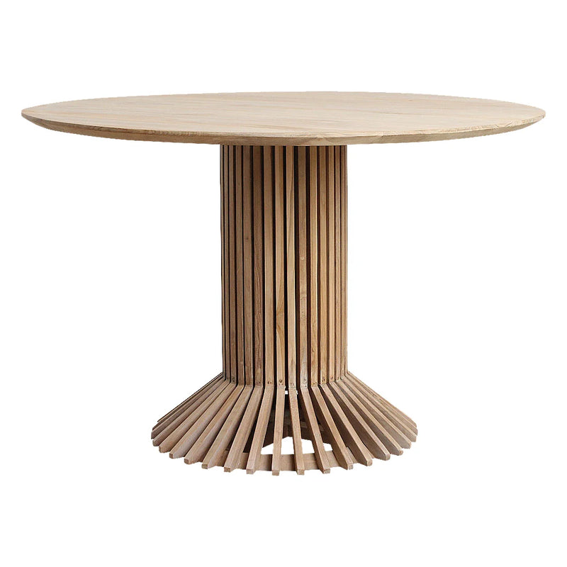 Runder Esstisch aus recyceltem Teakholz mit offenem Fuß, natur – Ø120 cm