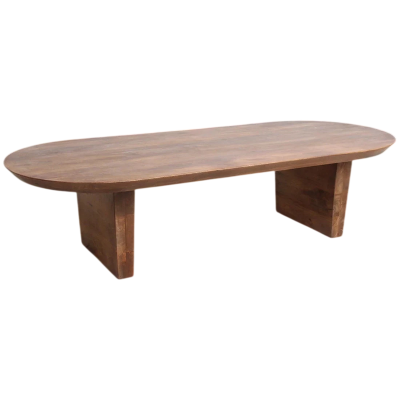 Couchtisch aus Massivholz in Braun, Kapselform – 140x60 cm