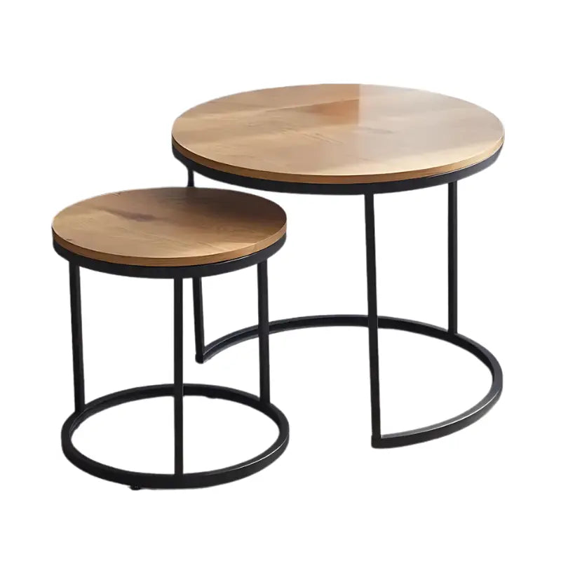Runde Satztische aus Holz und Metall, 2er-Set