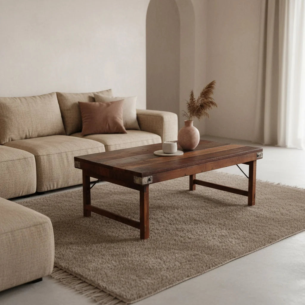 Table basse pliante en bois massif brun esprit atelier 120x75 cm