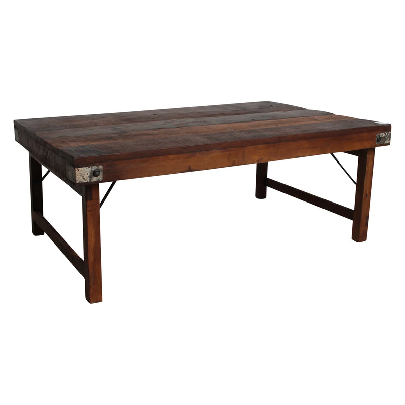 Klappbarer Couchtisch aus Massivholz in Braun im Werkstatt-Stil – 120x75 cm