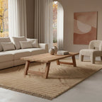 Table basse rectangulaire en bois recyclé brut miel, 140x65 cm