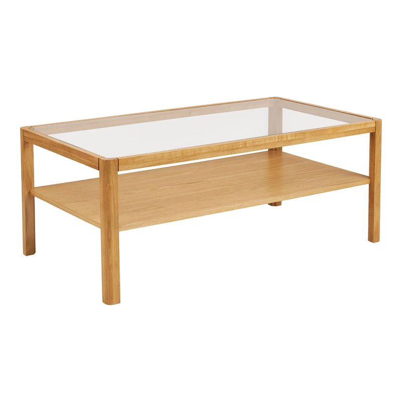 Rechteckiger Couchtisch aus heller Eiche und Hartglas fürs Wohnzimmer – 110x60 cm
