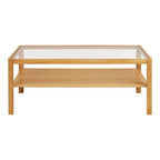 Table basse rectangulaire chêne clair et verre trempé 110x60 cm