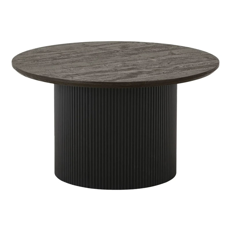 Runder Couchtisch aus Holz mit geriffeltem Fuß in Schwarz – Ø80x45 cm