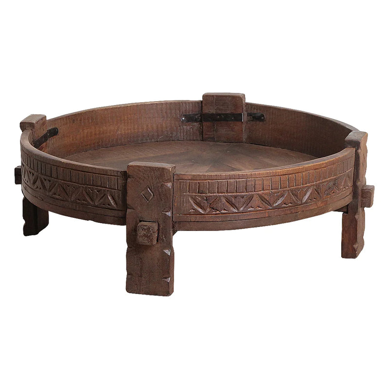 Table basse ronde en bois recyclé brun pour salon – 73x73x25 cm