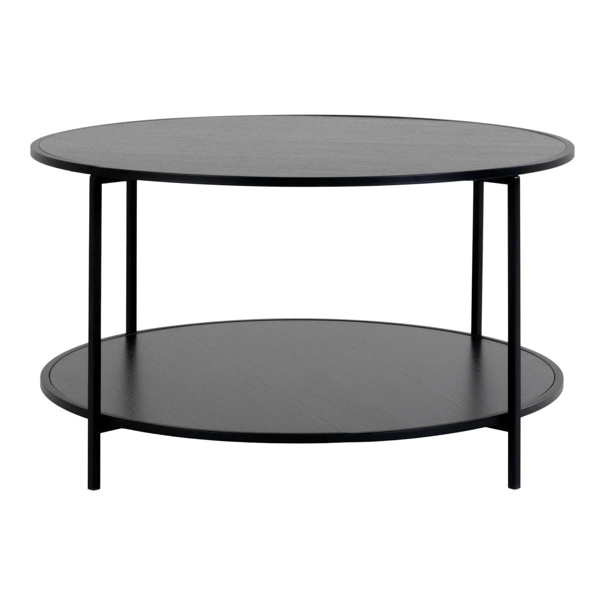 Table basse ronde noire en acier et bois Ø80 cm à deux plateaux