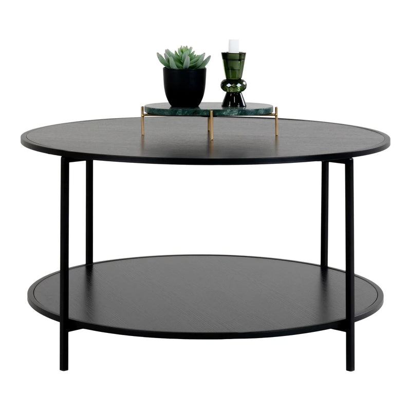 Runder Couchtisch aus Stahl und Holz in Schwarz Ø80 cm