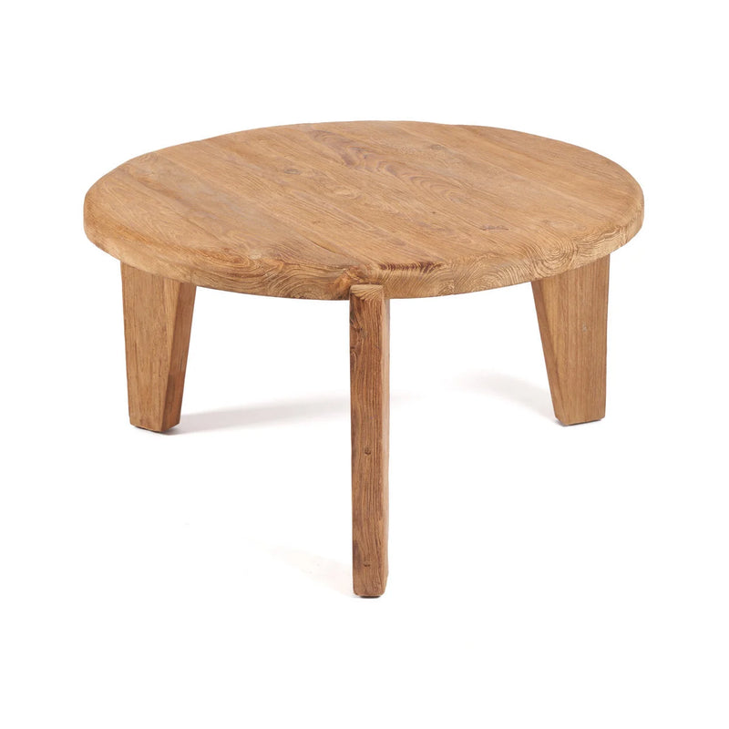 Runder Couchtisch aus recyceltem Teakholz Natur fürs gemütliche Wohnzimmer – Ø80 cm