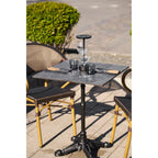 Table bistrot marbre noir 60x60 cm, piètement fonte noire orné