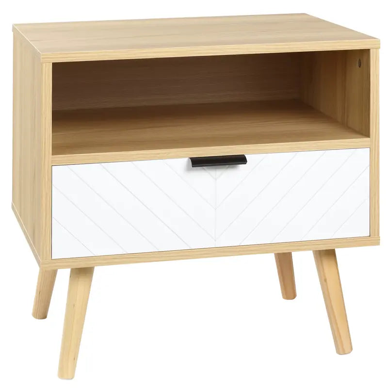 Nachttisch aus Holz mit weißer Schublade