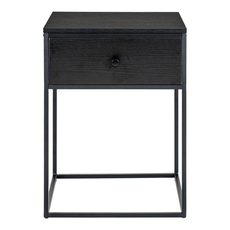 Nachttisch in Schwarz aus Stahl und MDF mit Schublade 40x55 cm