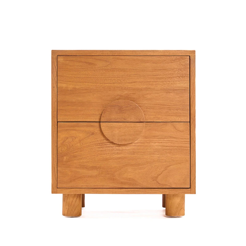Nachttisch aus massivem Teakholz mit 2 Schubladen und runden Griffen – 50x40 cm