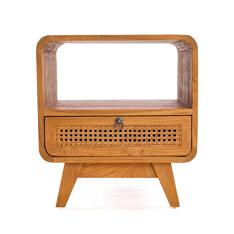 Nachttisch aus Teak und Rattan im Vintage-Stil – 50x50 cm