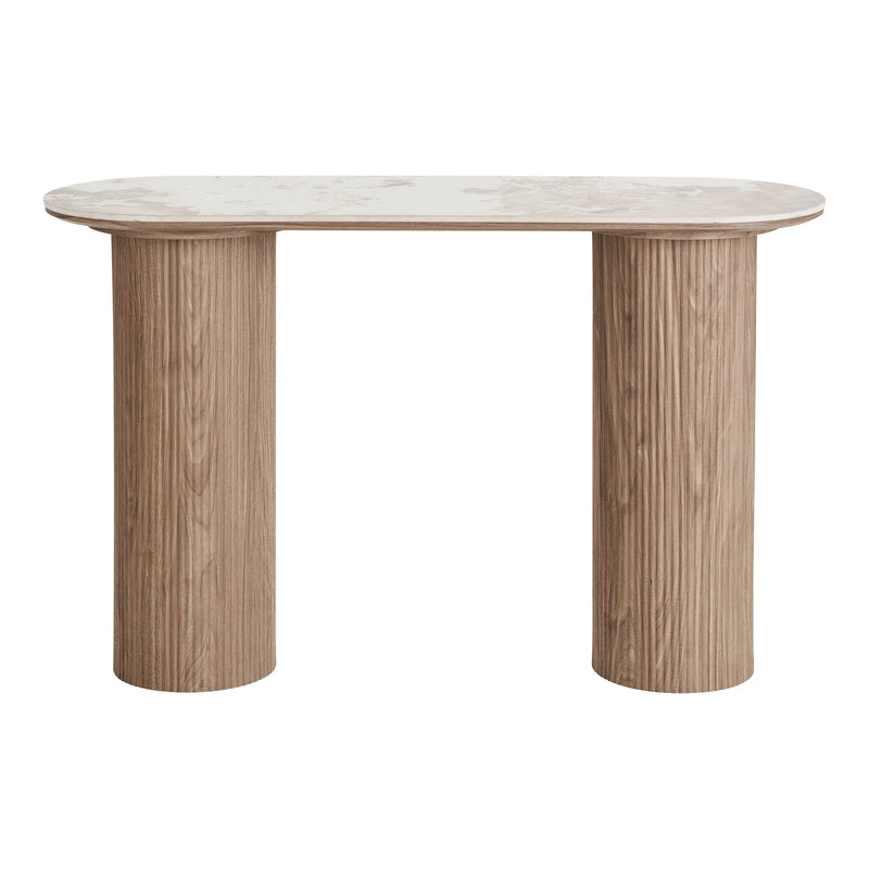 Konsolentisch in Marmoroptik mit gerillten Holzbeinen – 120x40 cm