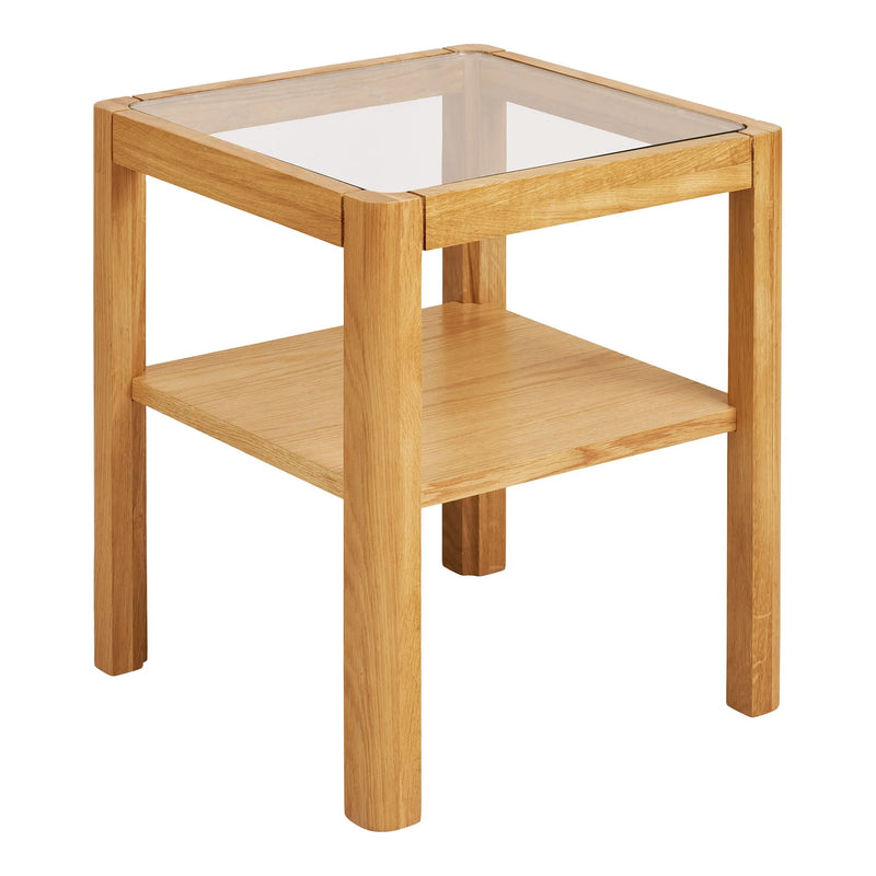 Quadratischer Beistelltisch aus Eiche natur und Hartglas – 40x40 cm