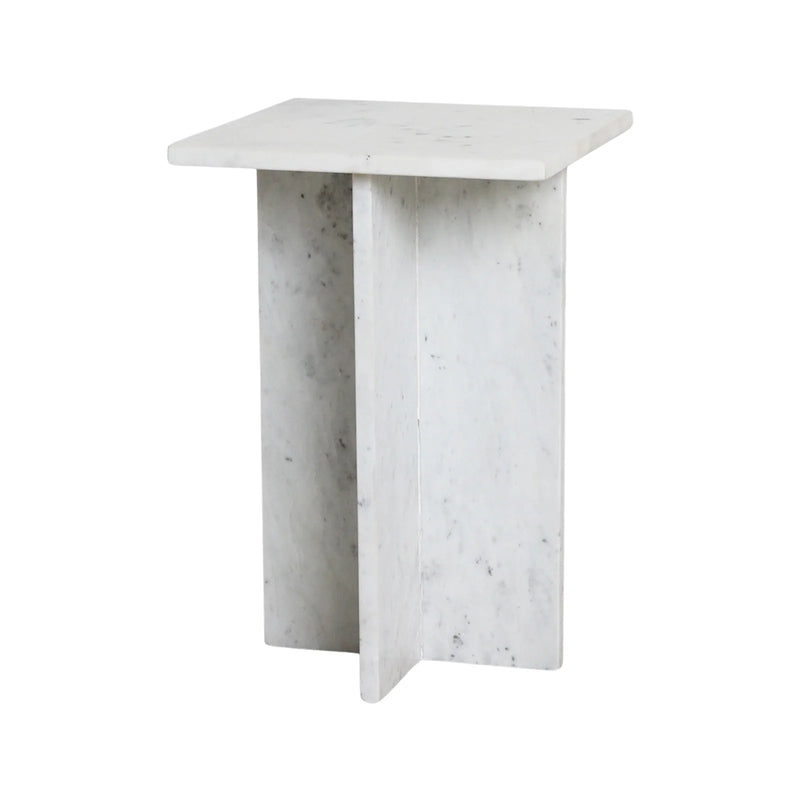 Quadratischer Beistelltisch aus weißem Marmor mit Aderung – 35x35 cm