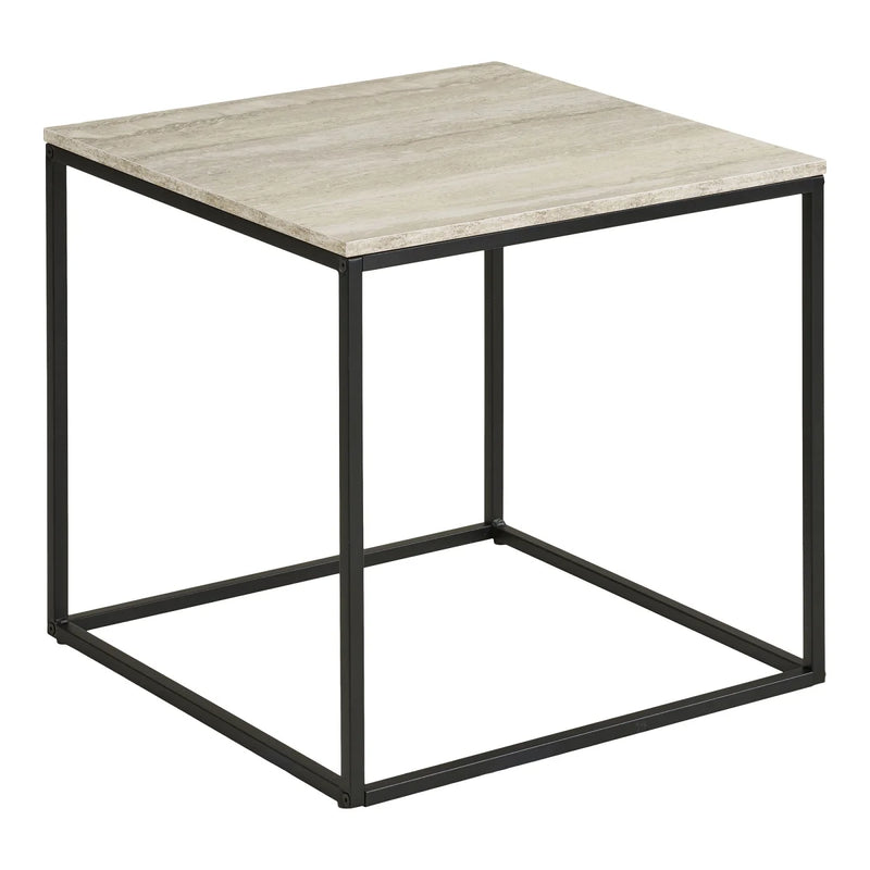 Beistelltisch in Travertinoptik mit Gestell aus schwarzem Metall – 45x45 cm