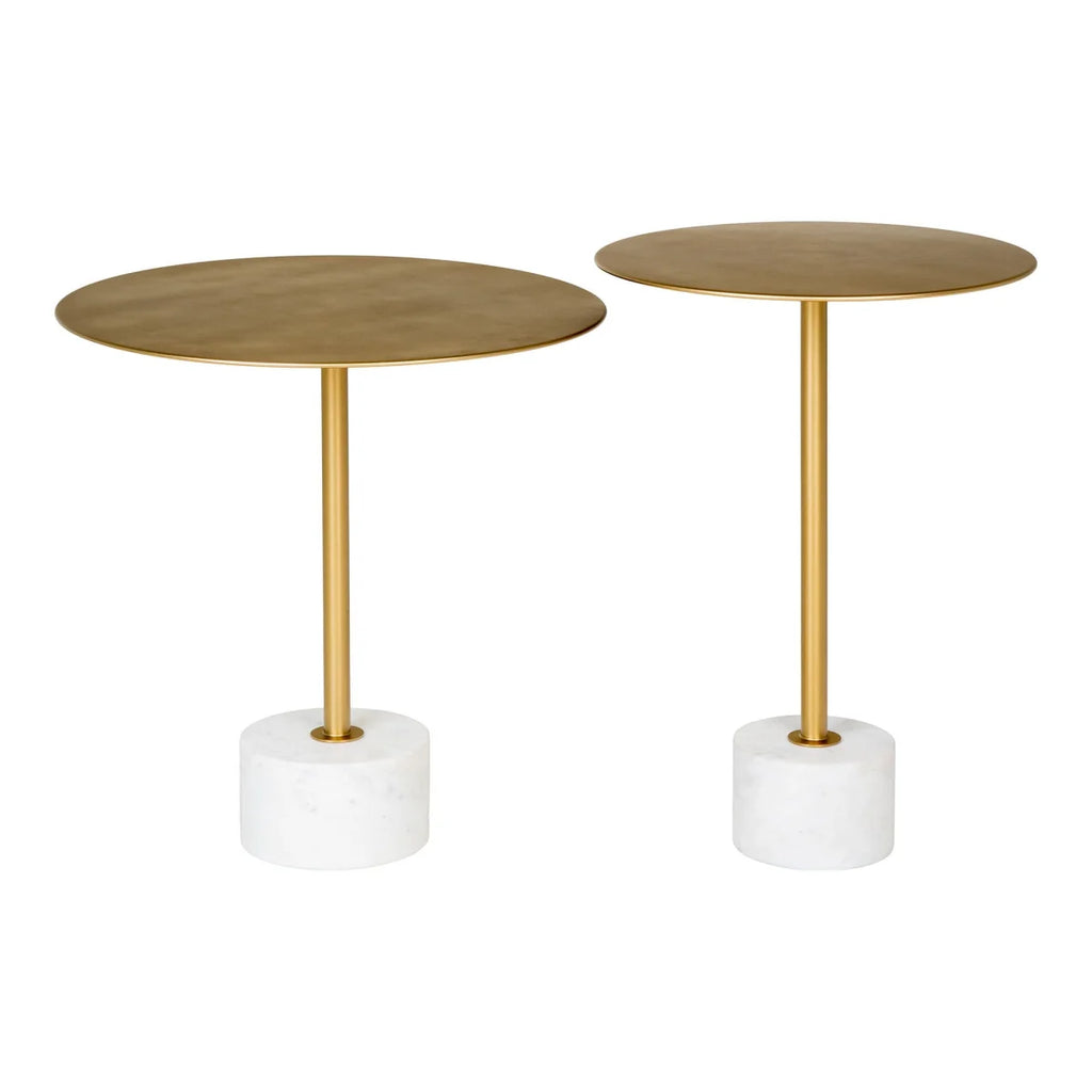 Table d’appoint ronde en marbre blanc et laiton doré Ø51x52 cm
