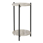 Table d’appoint moderne à deux étages en MDF effet travertin et acier noir