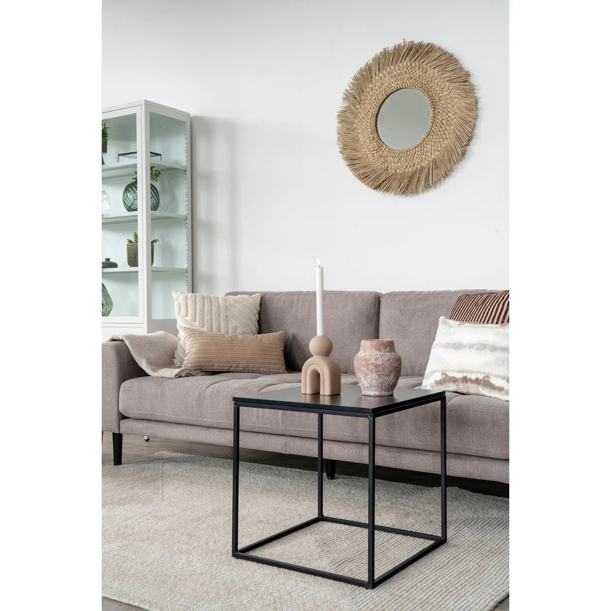 Table d’appoint noire en métal cube 45x45 cm acier bois