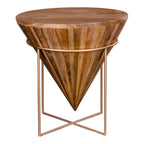 Table d’appoint ronde en bois de manguier avec base métallique dorée, design unique
