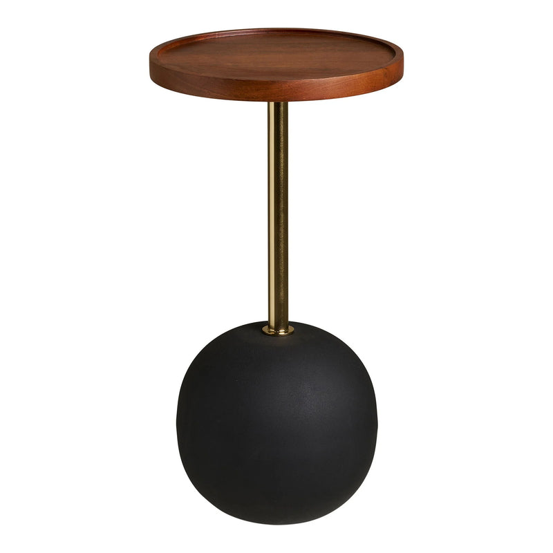 Runder Beistelltisch aus Mangoholz und Metall in Schwarz-Gold – Ø30xH56 cm