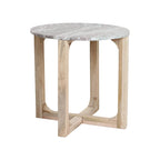 Table d’appoint ronde effet marbre blanc, pieds bois clair, Ø50 cm