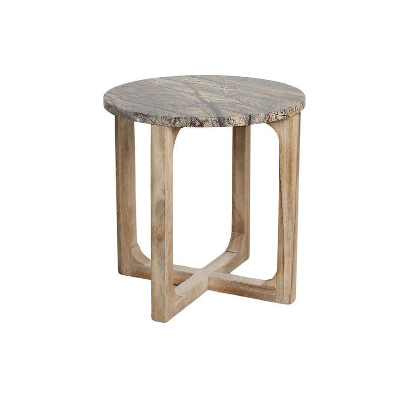 Runder Beistelltisch aus Marmor und Naturholz – 50x50 cm