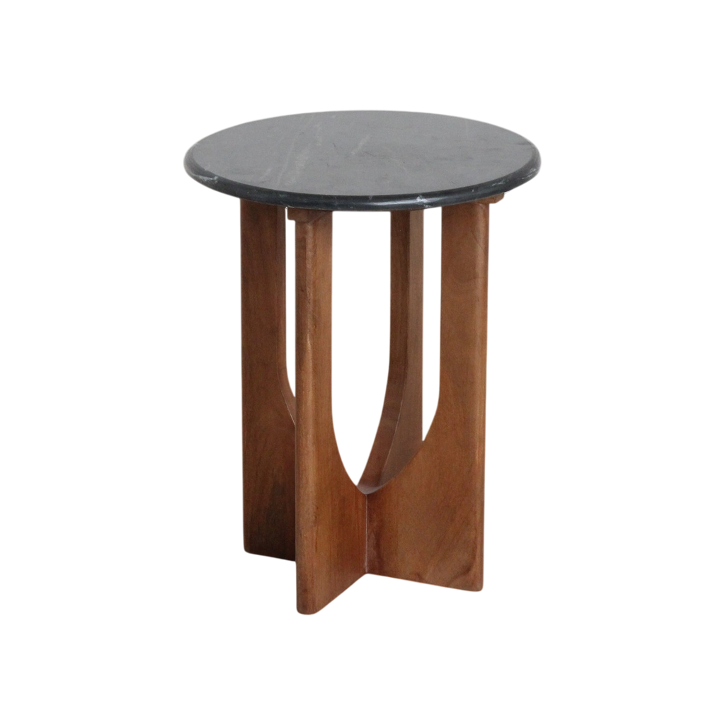 Table d’appoint ronde en marbre noir et bois sculpté H50 cm