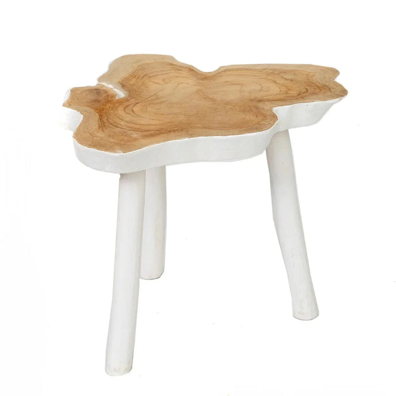 Beistelltisch aus Teak in organischer Form Weiß Natur