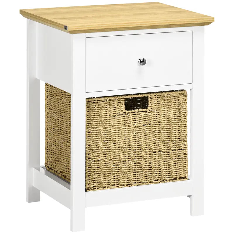 Nachttisch mit Rattankorb