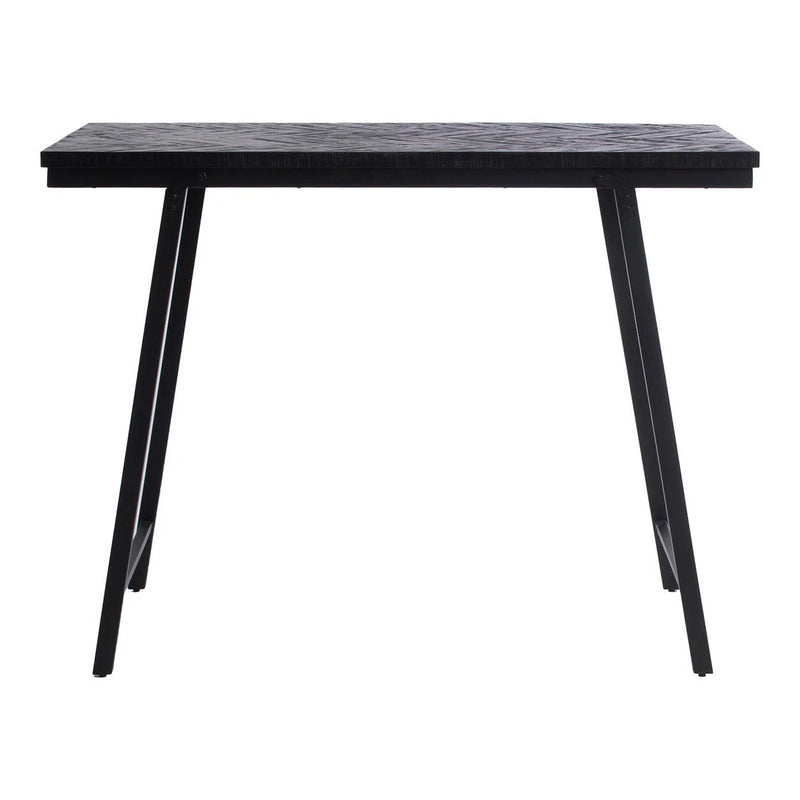 Rechteckiger Bartisch aus Teak mit Fischgrätmuster und schwarzem Metall – 140x60 cm