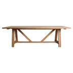 Table de jardin en teck massif pieds tréteaux 240x100 cm rustique