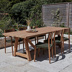 Table de jardin en teck massif pieds tréteaux 240x100 cm avec 6 chaises